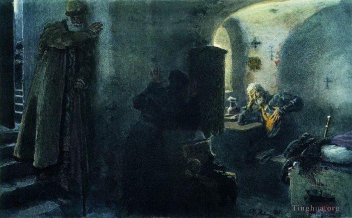 llya Yefimovich Repin Oil Painting - Monk filaret imprisoned in the antonievo siyskiy monastery