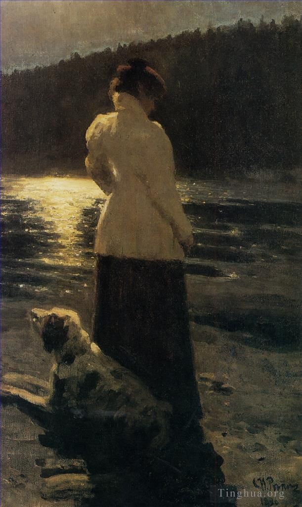 llya Yefimovich Repin Oil Painting - Moonlight 1896