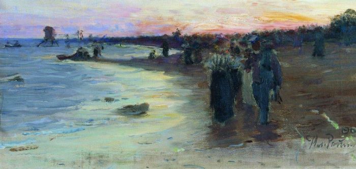 llya Yefimovich Repin Oil Painting - On the shore of the gulf of finland 1903