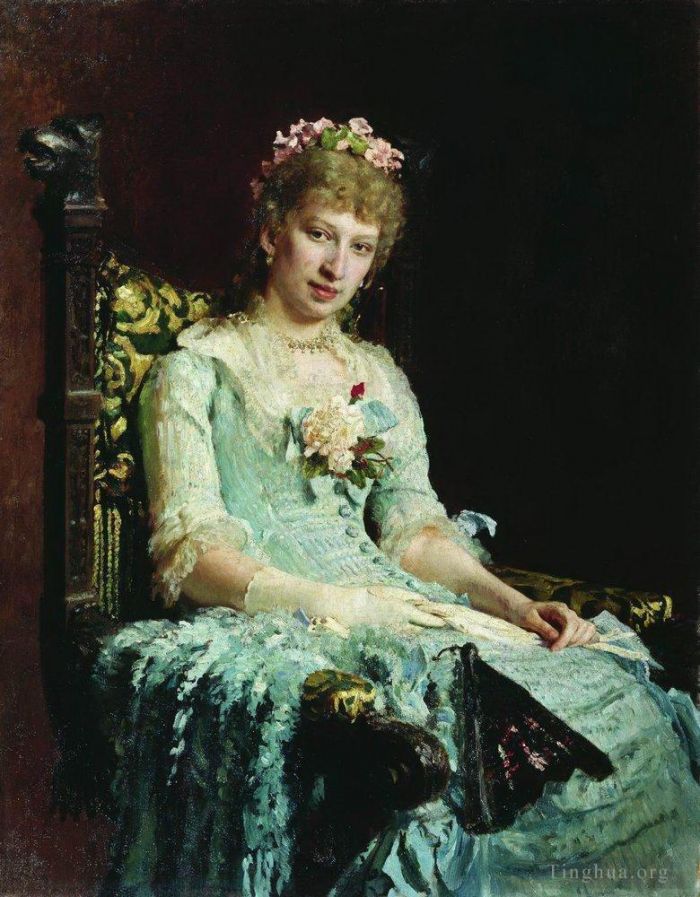 llya Yefimovich Repin Oil Painting - Portrait of a woman e d botkina 1881