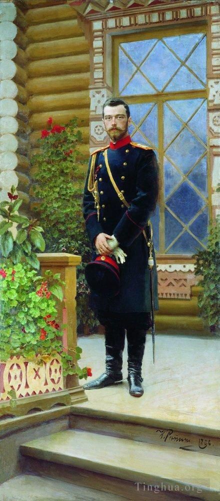 llya Yefimovich Repin Oil Painting - Portrait of emperor nicholas ii on the porch 1896