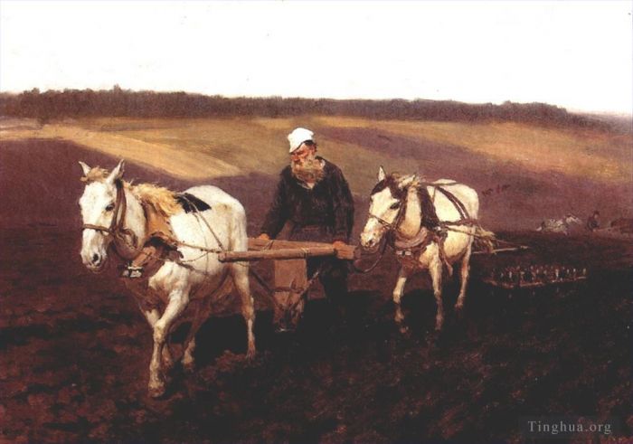 llya Yefimovich Repin Oil Painting - Portrait of leo tolstoy as a ploughman on a field 1887