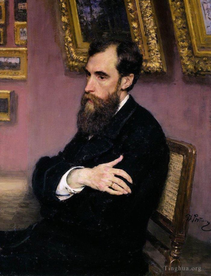 llya Yefimovich Repin Oil Painting - Portrait of pavel tretyakov founder of the tretyakov gallery 1883