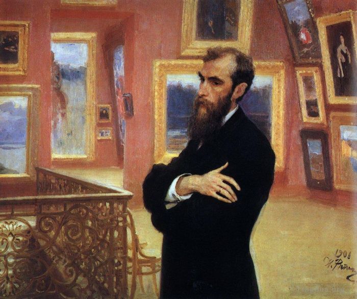 llya Yefimovich Repin Oil Painting - Portrait of pavel tretyakov founder of the tretyakov gallery 1901