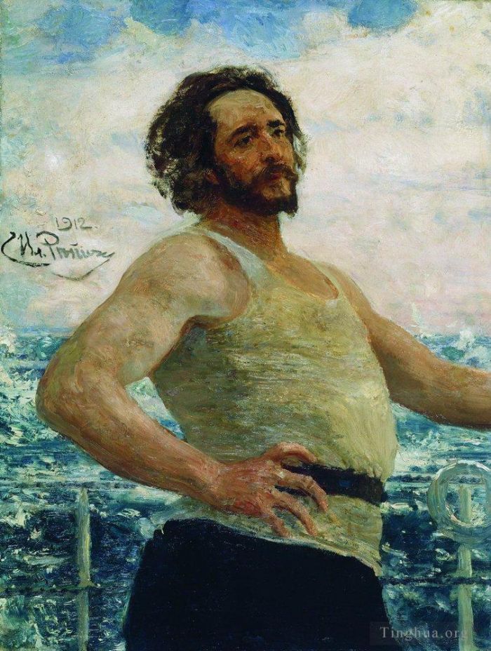 llya Yefimovich Repin Oil Painting - Portrait of writer leonid nikolayevich andreyev on a yacht 1912