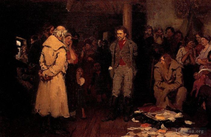 llya Yefimovich Repin Oil Painting - Putting a propagandist under arrest 1878