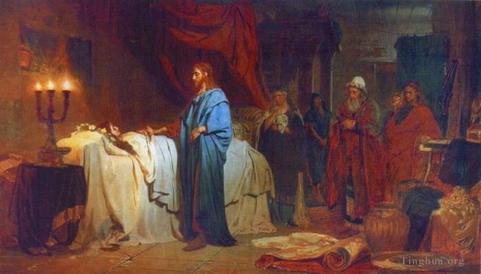 llya Yefimovich Repin Oil Painting - Raising of jairus daughter 1871