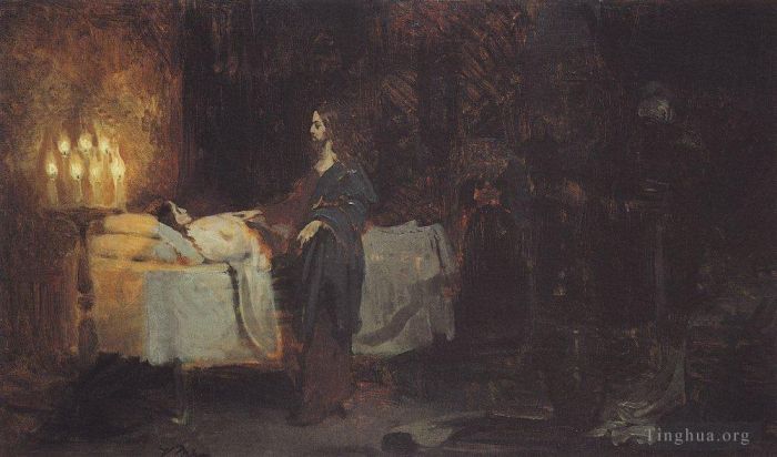 llya Yefimovich Repin Oil Painting - Raising of jairus daughter1871