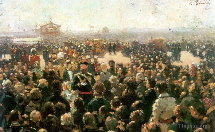 llya Yefimovich Repin Oil Painting - Reception for local cossack leaders by alexander iii in the court of the petrovsky palace in 1885