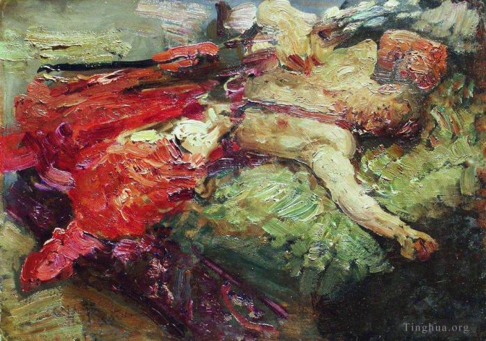 llya Yefimovich Repin Oil Painting - Sleeping cossack 1914
