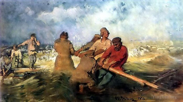 llya Yefimovich Repin Oil Painting - Storm on the volga 1891