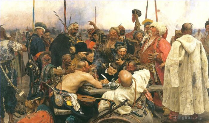 llya Yefimovich Repin Oil Painting - Reply of the Zaporozhian Cossacks to Sultan Mehmed IV of the Ottoman Empire