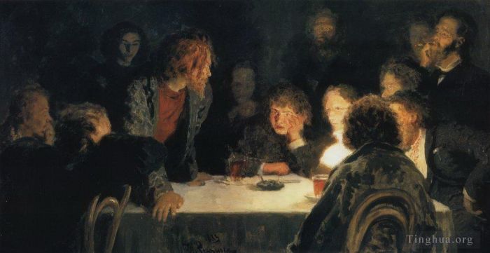 llya Yefimovich Repin Oil Painting - The revolutionary meeting 1883