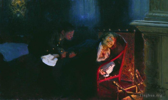llya Yefimovich Repin Oil Painting - The self immolation of gogol 1909