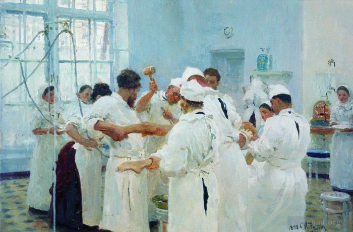 llya Yefimovich Repin Oil Painting - The surgeon e pavlov in the operating theater 1888