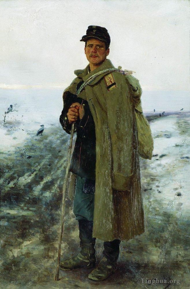 llya Yefimovich Repin Oil Painting - To his homeland the hero of the last war 1878