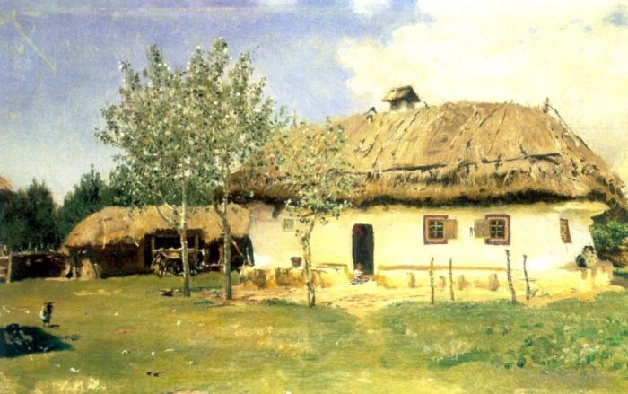llya Yefimovich Repin Oil Painting - Ukrainian peasant house 1880