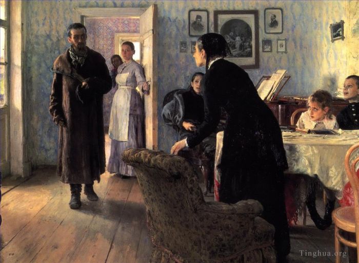 llya Yefimovich Repin Oil Painting - Unexpected visitors 1888