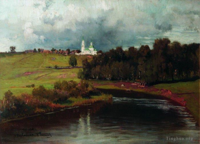 llya Yefimovich Repin Oil Painting - View of the village varvarino 1878