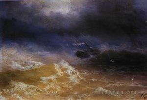 Artist Ivan Konstantinovich Aivazovsky's Work - Storm on sea 189IBI seascape