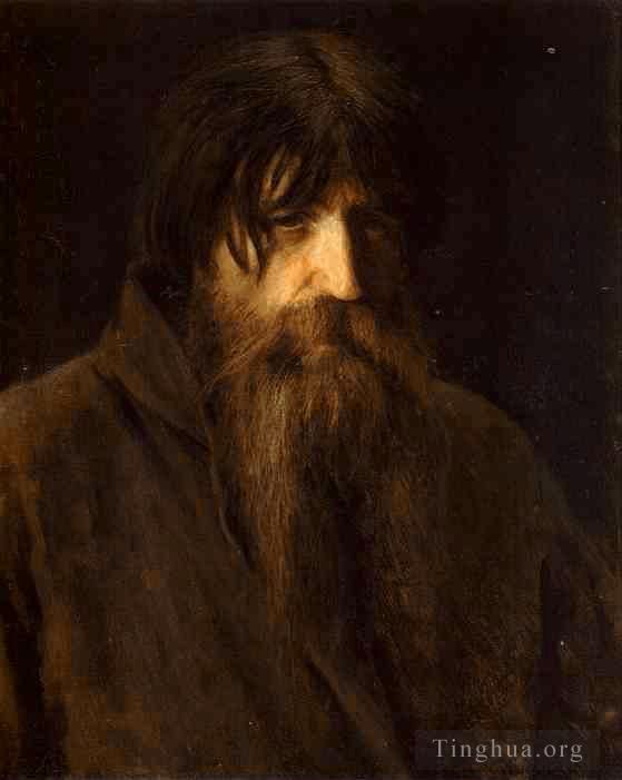 Ivan Kramskoi Oil Painting - Head of an Old Peasant