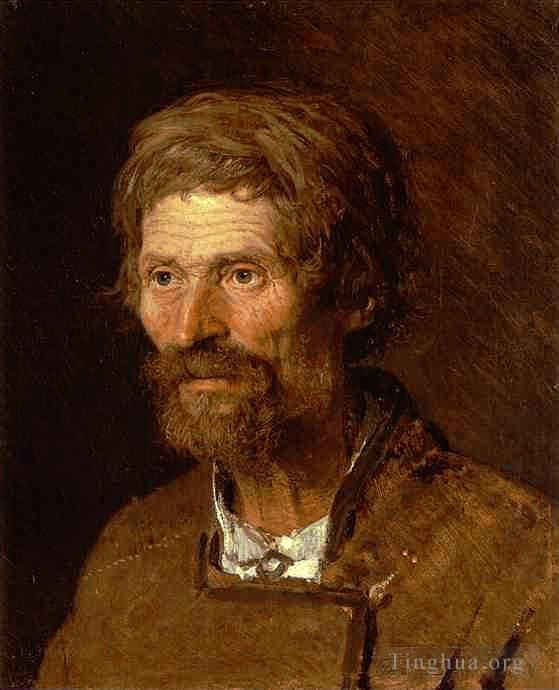 Ivan Kramskoi Oil Painting - Head of an Old Ukranian Peasant