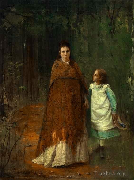 Ivan Kramskoi Oil Painting - In the Park Portrait of the Artists Wife and Daughter