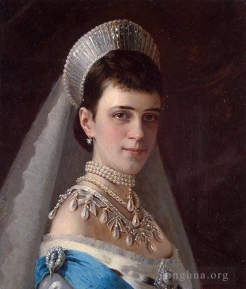 Ivan Kramskoi Oil Painting - Portrait of Empress Maria Fyodorovna in a Head Dress Decorated with Pearls