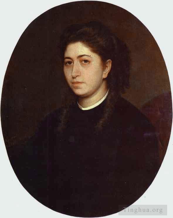 Ivan Kramskoi Oil Painting - Portrait of a Young Woman Dressed in Black Velvet