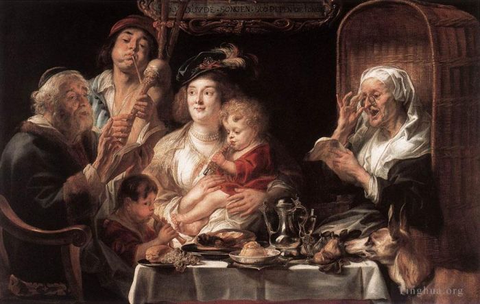 Jacob Jordaens Oil Painting - As the Old Sang the Young Play Pipes
