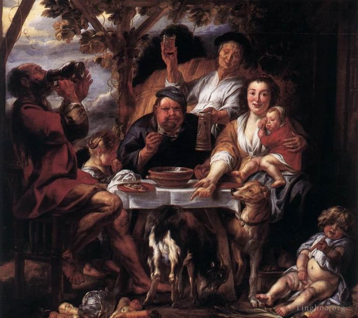 Jacob Jordaens Oil Painting - Eating Man