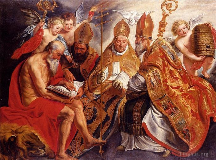 Jacob Jordaens Oil Painting - Jordaens The Four Fathers Of The Latin Church