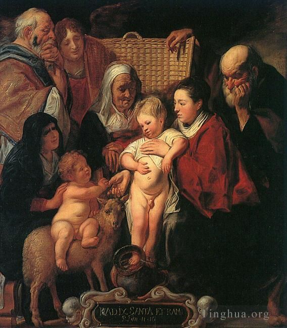 Jacob Jordaens Oil Painting - The Holy Family with St Anne The Young Baptist and his Parents