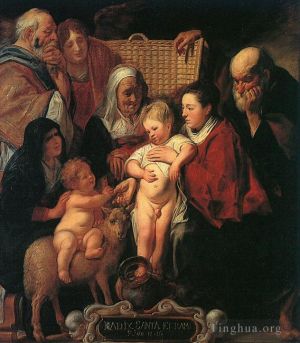 Artist Jacob Jordaens's Work - The Holy Family with St Anne The Young Baptist and his Parents