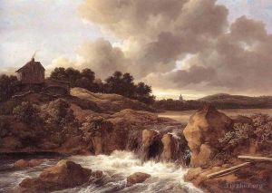 Artist Jacob van Ruisdael's Work - Landscape With Waterfall