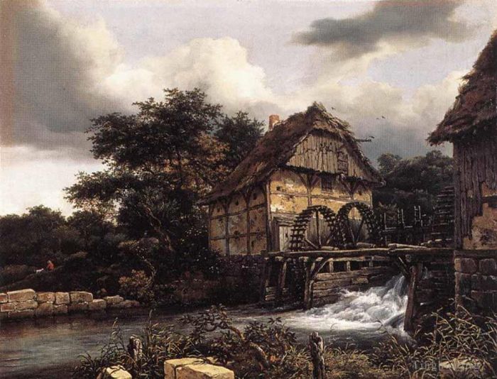 Jacob van Ruisdael Oil Painting - Two Water Mills And Open Sluice