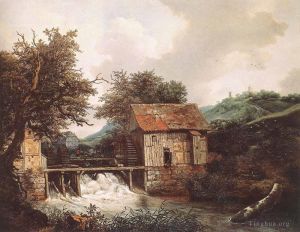 Artist Jacob van Ruisdael's Work - Two Watermills And An Open Sluice Near Singraven