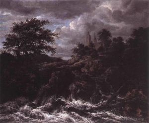 Artist Jacob van Ruisdael's Work - Waterfall By A Church