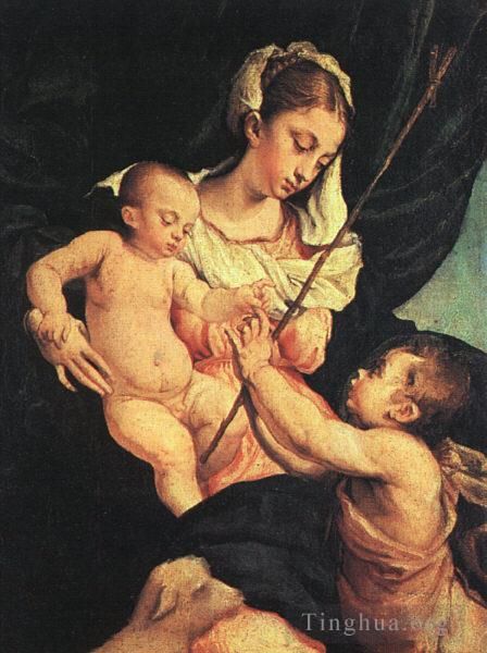 Jacopo Bassano Oil Painting - Madonna And Child With Saint John The Baptist