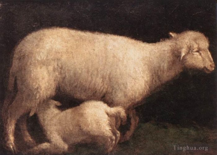 Jacopo Bassano Oil Painting - Sheep And Lamb Jacopo da Ponte animal