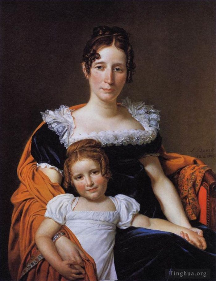 Jacques-Louis David Oil Painting - Portrait of the Comtesse Vilain XIIII and her Daughter
