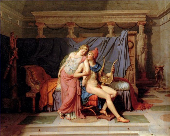 Jacques-Louis David Oil Painting - The Courtship of Paris and Helen