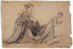 Artist Jacques-Louis David's Work - The Empress Josephine Kneeling with Mme de la Rochefoucauld and Mme de la Val