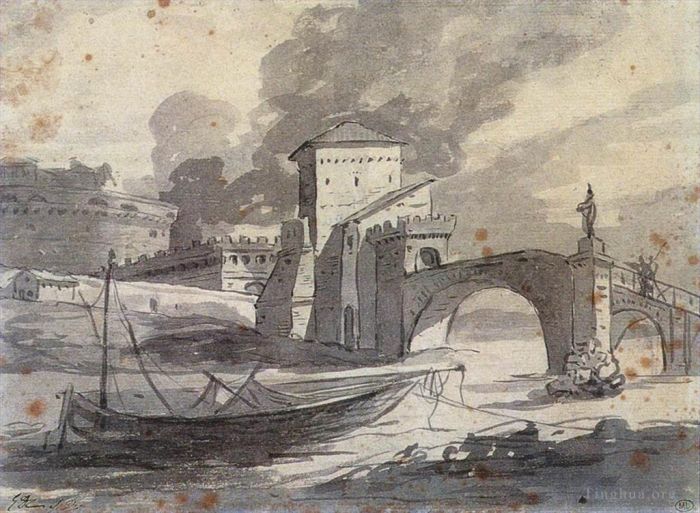 Jacques-Louis David Various Paintings - View of the Tiber and Castel St Angelo