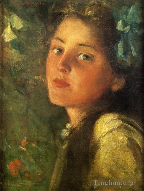 James Carroll Beckwith Oil Painting - A Wistful Look