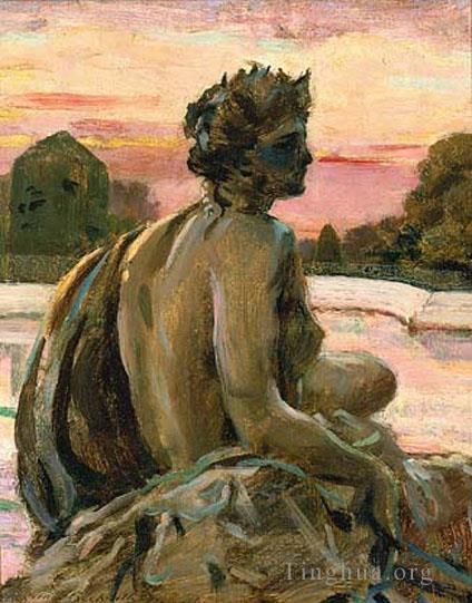 James Carroll Beckwith Oil Painting - One of the Figures at the Parterre dEau