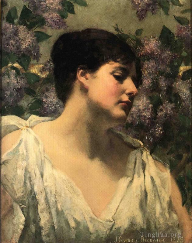James Carroll Beckwith Oil Painting - Under the Lilacs