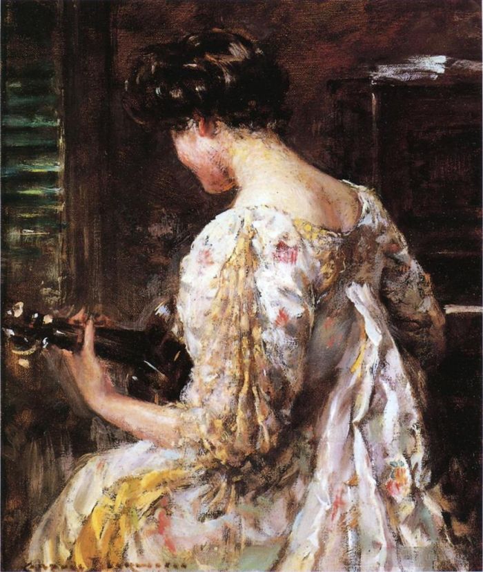 James Carroll Beckwith Oil Painting - Woman with Guitar