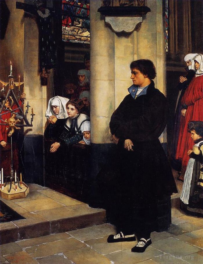 James Tissot Oil Painting - During the Service Martin Luthers Doubts