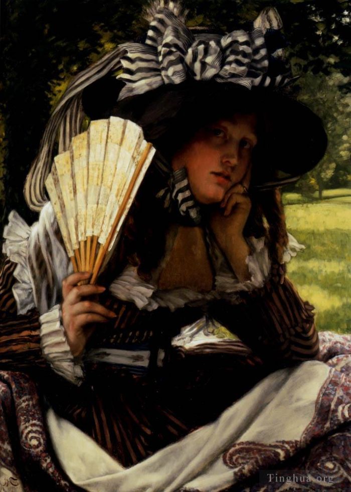 James Tissot Oil Painting - Jeune Femme A L eventail